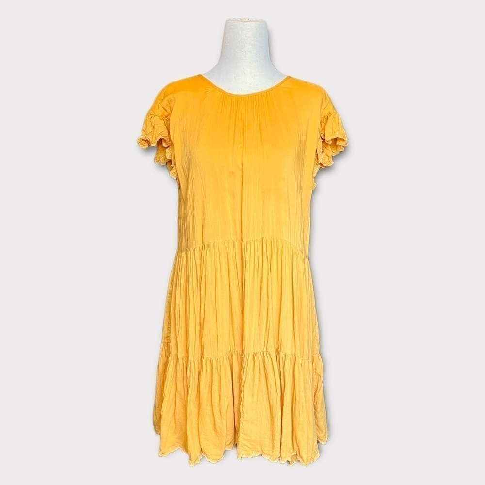 Aritzia Wilfred Sidonie Ruffle Shift Dress Keyhole Back In Mustard Size Xs